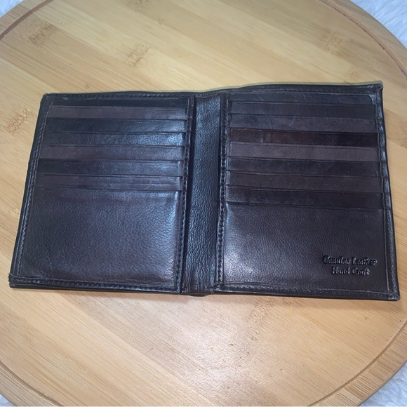 Leather Billfold ID Wallet Dark Brown 22 Card Slots Tri-Fold - Picture 2 of 7